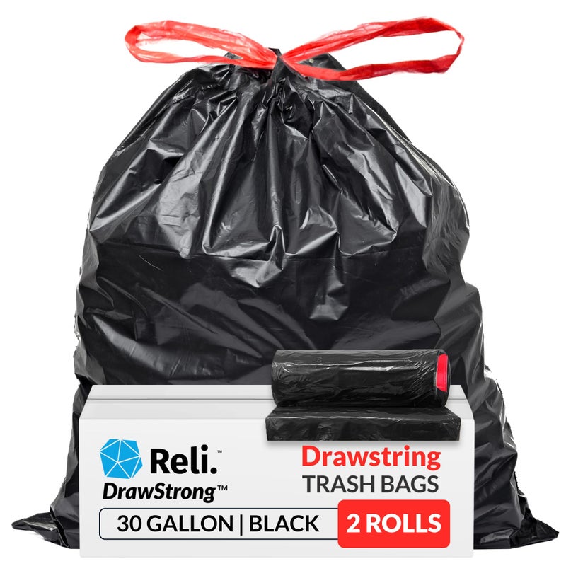 Reli. 30 Gallon Trash Bags Drawstring | 150 Count | Black | 30 Gallon Garbage Bags Heavy Duty | Large 30 Gal - Image 1